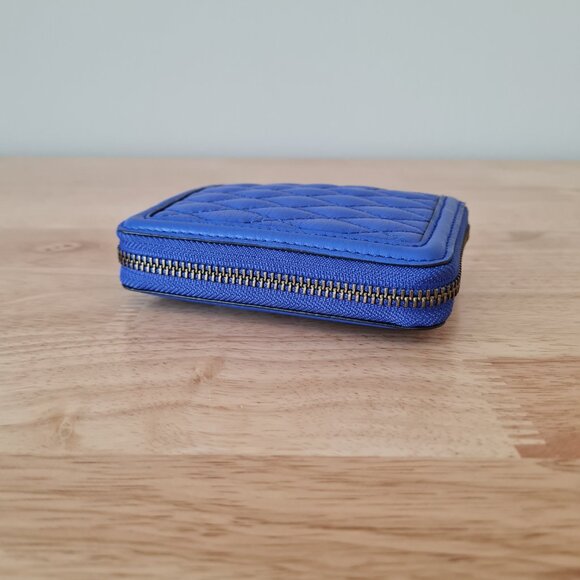 Rebecca Minkoff Ava Zip Wallet Coin Purse Cardholder Black Cobalt Blue Leather - Picture 2 of 5
